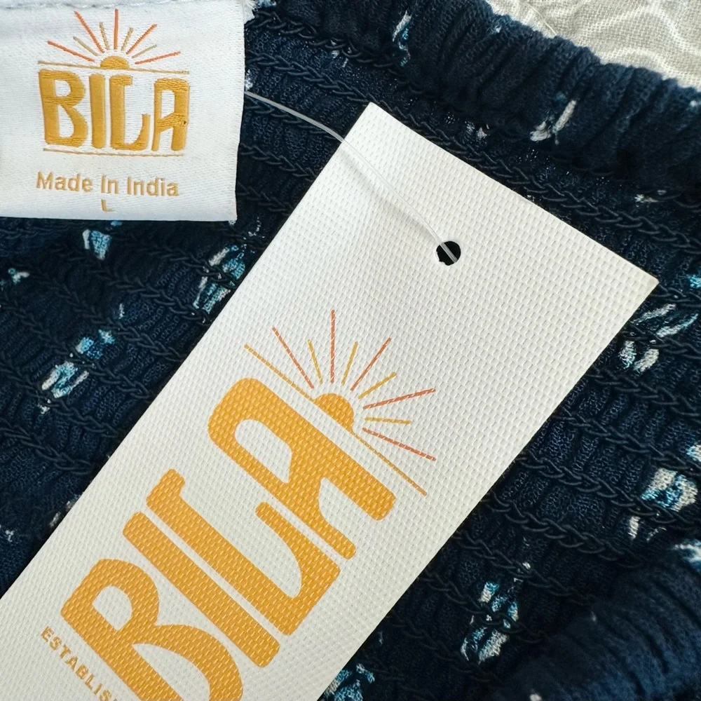 NEW! BILA Nola Tiered Maxi Skirt Boho Indian Block Print Blue Paisley Size L